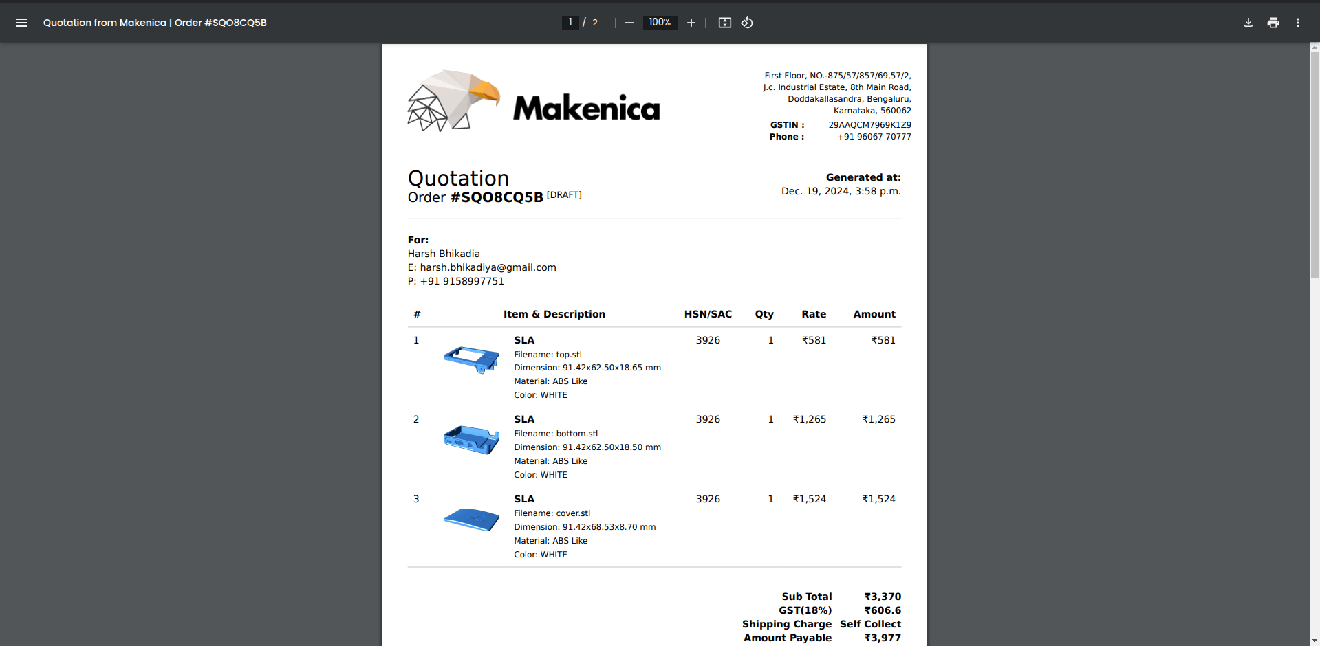 Makencia Console 2.0 - Quote PDF