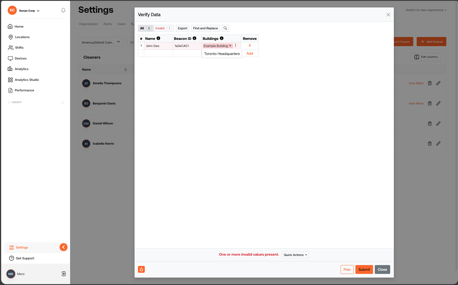 Import - Correct data with options availale in the multi-select dropdown